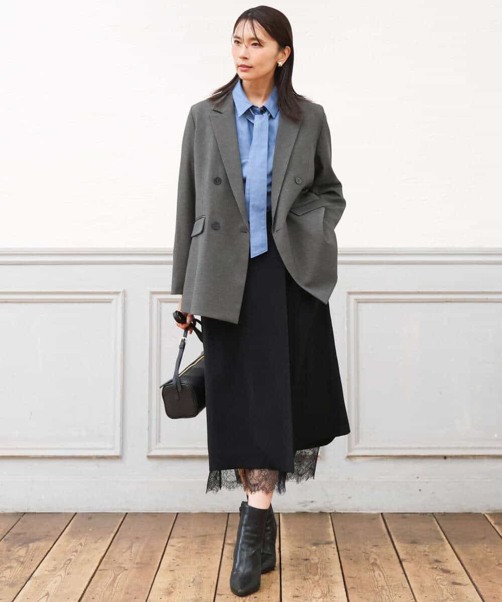 FKBAG56160 MK MICHEL KLEIN(MK ミッシェルクラン) [洗える]ボウタイ付きデニムライクシャツブラウス ライトブルー（デニム調）