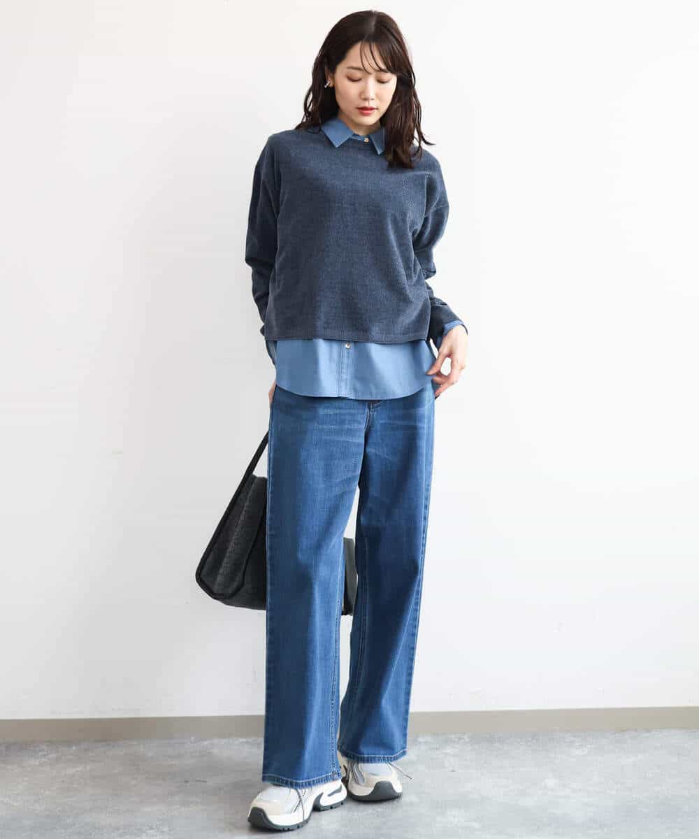 FKBAG56160 MK MICHEL KLEIN(MK ミッシェルクラン) [洗える]ボウタイ付きデニムライクシャツブラウス ライトブルー（デニム調）