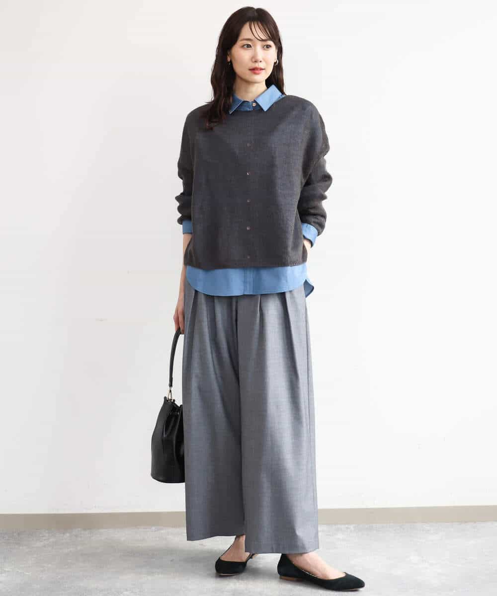 FKBAG56160 MK MICHEL KLEIN(MK ミッシェルクラン) [洗える]ボウタイ付きデニムライクシャツブラウス ライトブルー（デニム調）