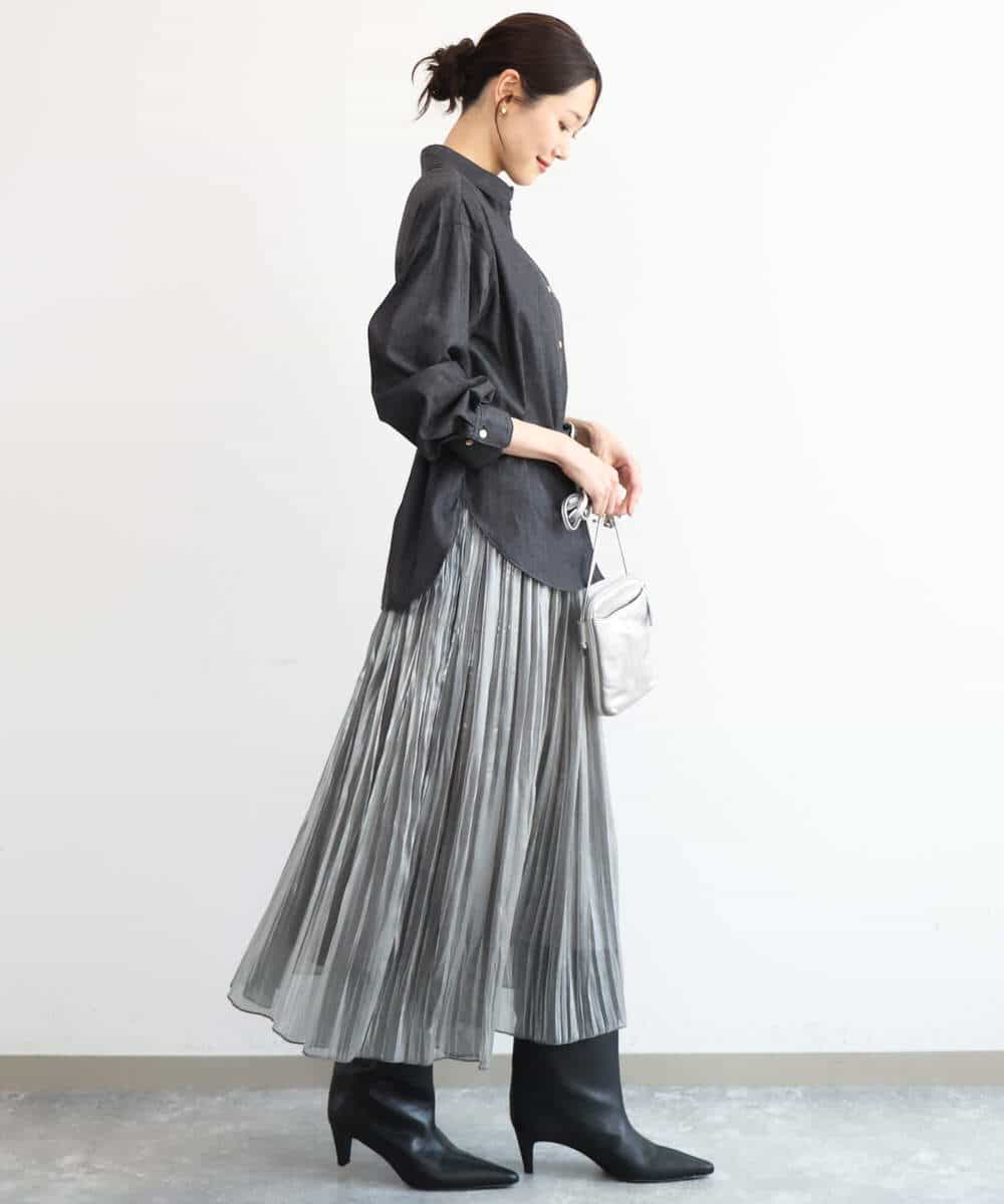 FKBAG56160 MK MICHEL KLEIN(MK ミッシェルクラン) [洗える]ボウタイ付きデニムライクシャツブラウス ライトブルー（デニム調）