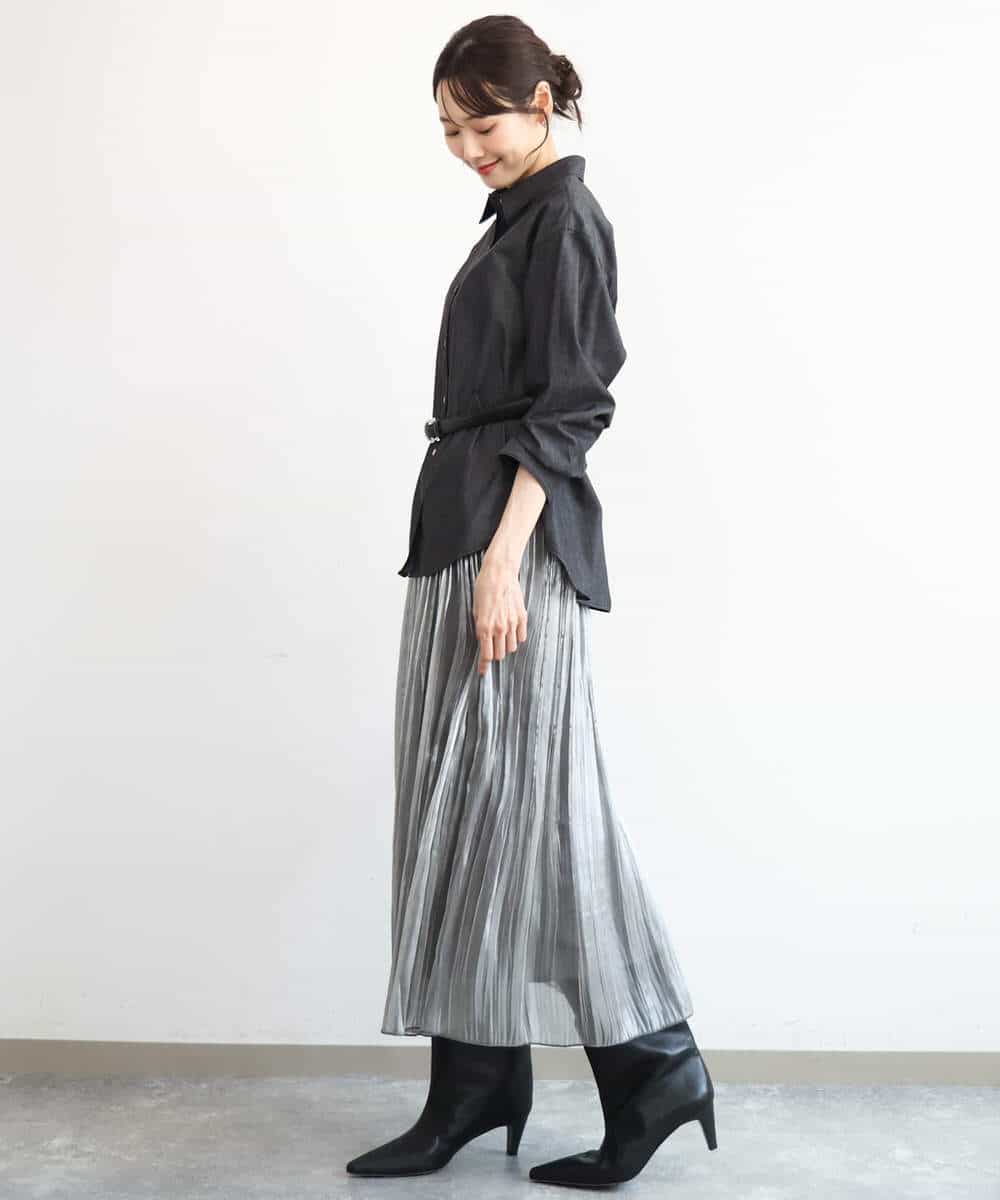 FKBAG56160 MK MICHEL KLEIN(MK ミッシェルクラン) [洗える]ボウタイ付きデニムライクシャツブラウス ライトブルー（デニム調）