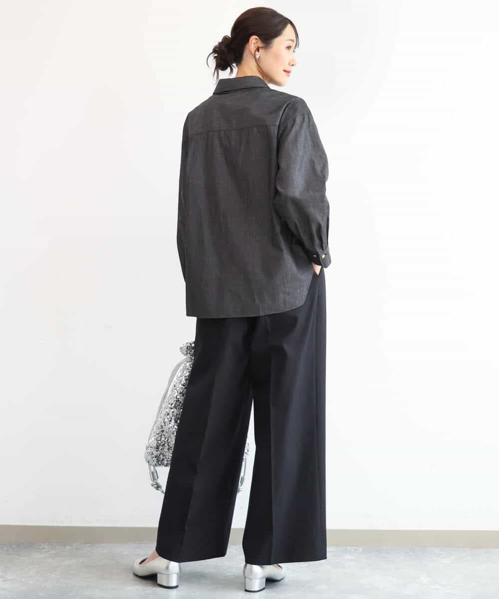 FKBAG56160 MK MICHEL KLEIN(MK ミッシェルクラン) [洗える]ボウタイ付きデニムライクシャツブラウス ライトブルー（デニム調）