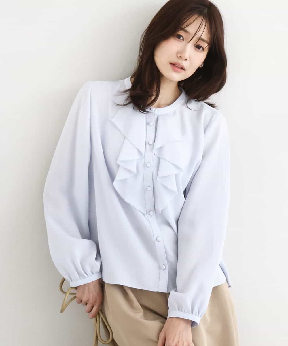 FKBFD68150 MK MICHEL KLEIN(MK ミッシェルクラン) [洗える]ラッフルフリルブラウス ライトブルー