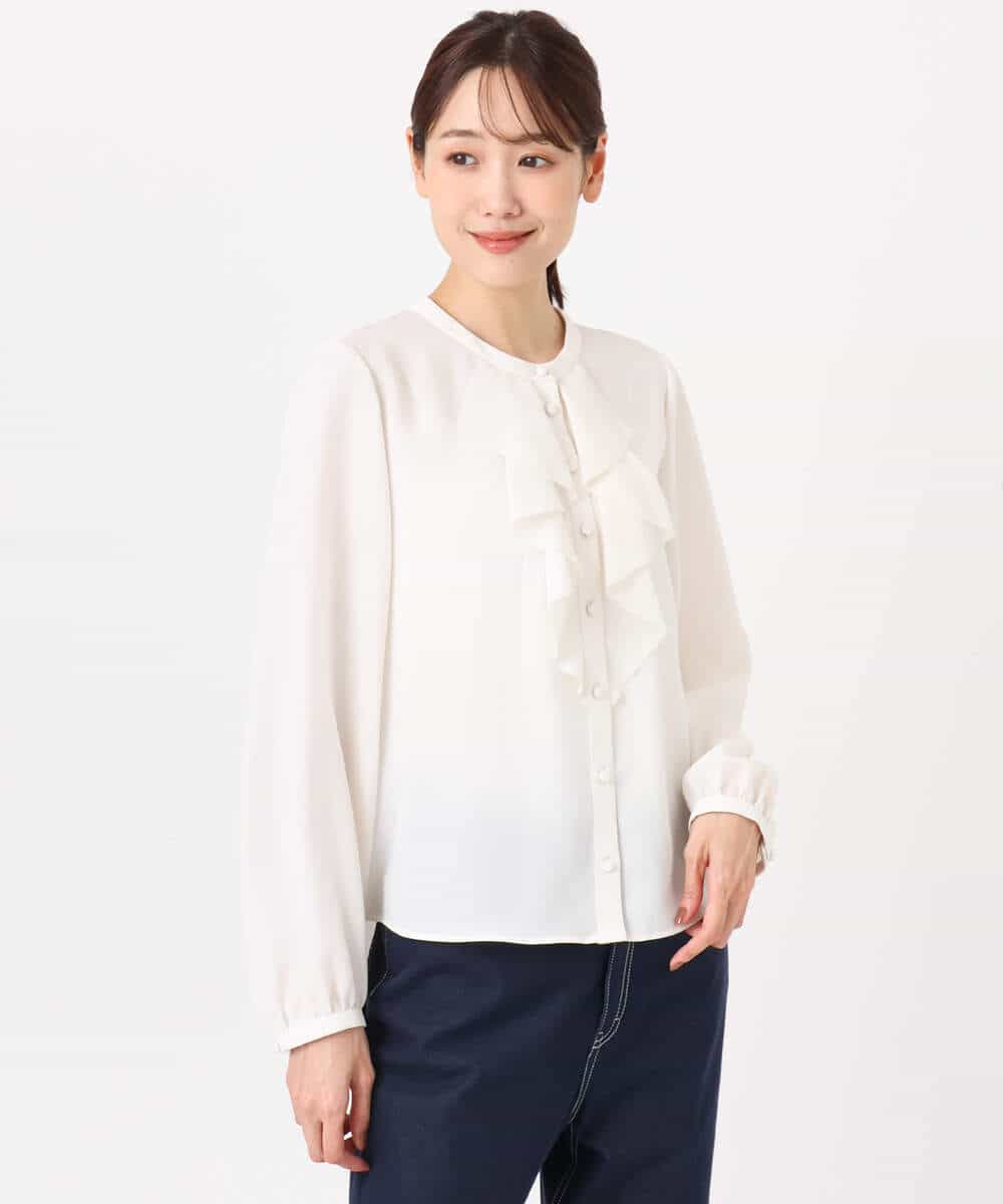 FKBFD68150 MK MICHEL KLEIN(MK ミッシェルクラン) [洗える]ラッフルフリルブラウス ライトブルー