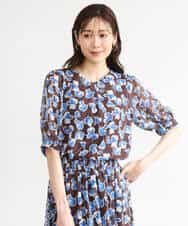 FKBGD07140 MK MICHEL KLEIN(MK ミッシェルクラン) [洗える]アートフラワープリント シフォンブラウス ネイビー