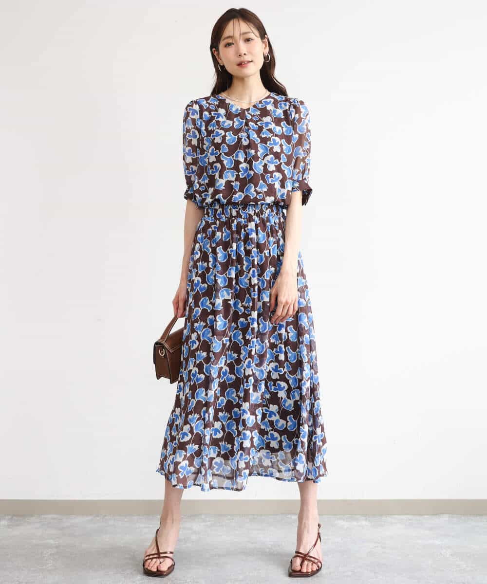FKBGD07140 MK MICHEL KLEIN(MK ミッシェルクラン) [洗える]アートフラワープリント シフォンブラウス ネイビー