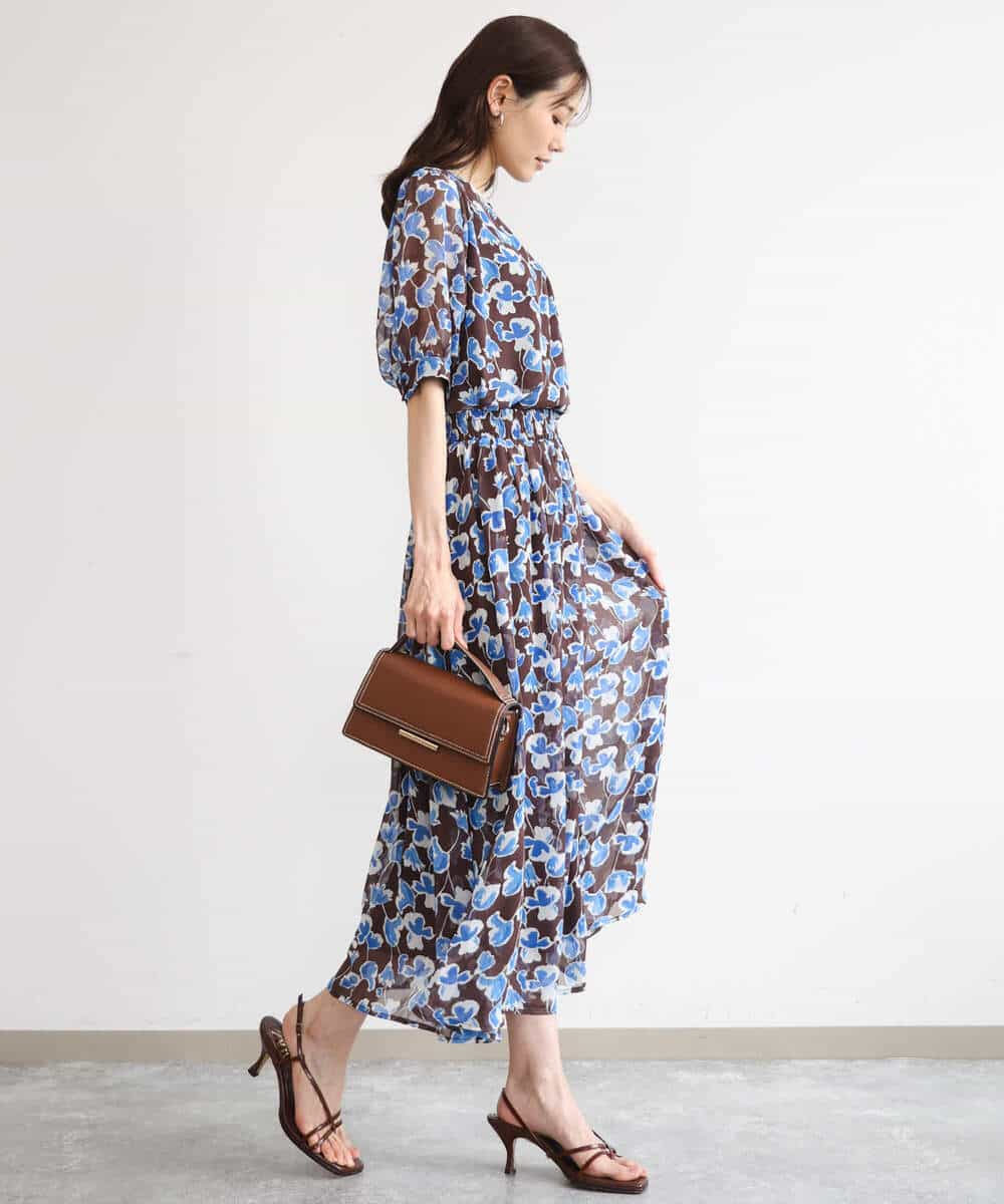 FKBGD07140 MK MICHEL KLEIN(MK ミッシェルクラン) [洗える]アートフラワープリント シフォンブラウス ネイビー