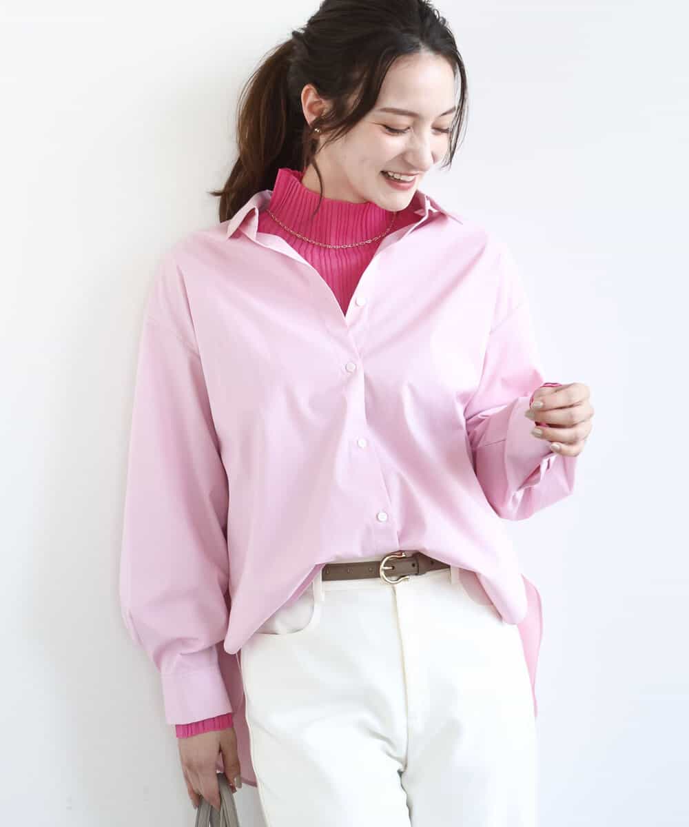 FKBGD27140 MK MICHEL KLEIN(MK ミッシェルクラン) [接触冷感/防シワ/洗える]コットン混ベーシックシャツ（無地） ピンク