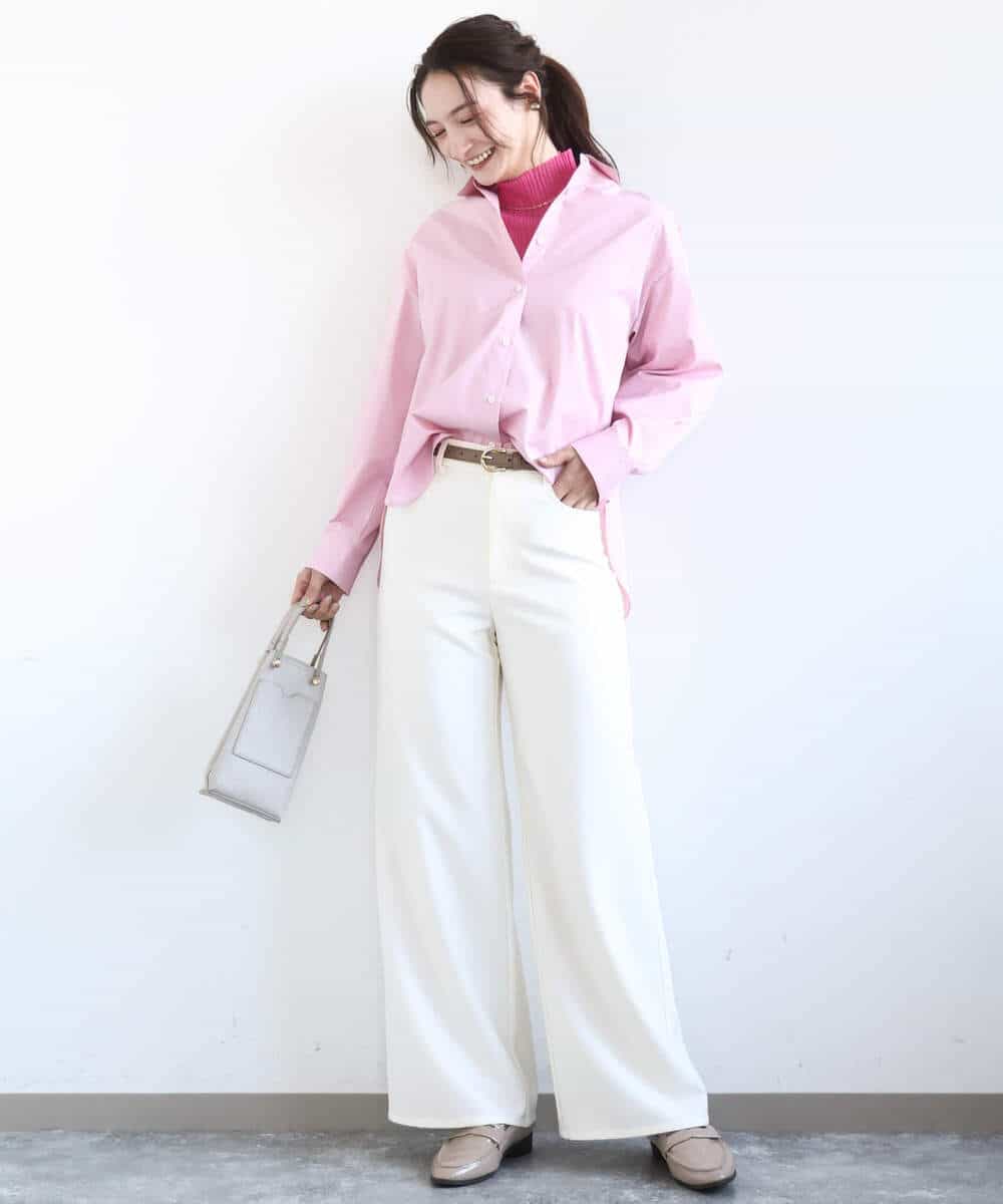 FKBGD27140 MK MICHEL KLEIN(MK ミッシェルクラン) [接触冷感/防シワ/洗える]コットン混ベーシックシャツ（無地） ピンク