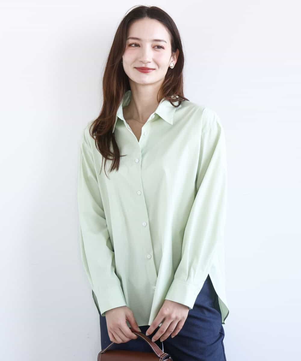FKBGD27140 MK MICHEL KLEIN(MK ミッシェルクラン) [接触冷感/防シワ/洗える]コットン混ベーシックシャツ（無地） ライトグリーン
