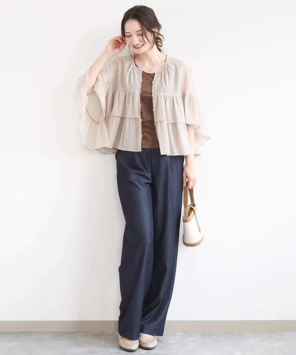 FKBGD31160 MK MICHEL KLEIN(MK ミッシェルクラン) [洗える]コットンシフォンティアードデザインブラウス サーモンオレンジ