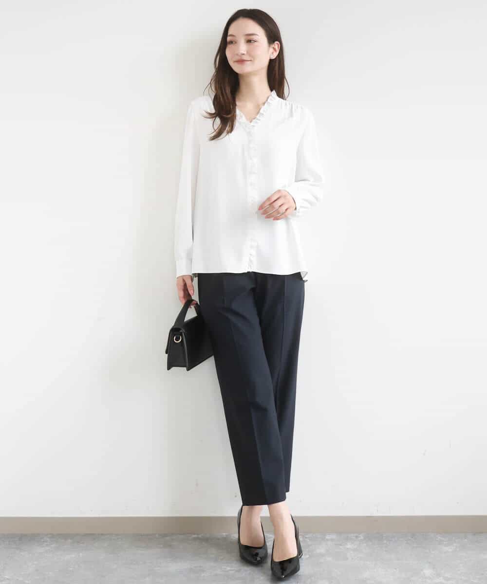 FKBGD32150 MK MICHEL KLEIN(MK ミッシェルクラン) [洗える]Vネックミニフリルブラウス ライトブルー