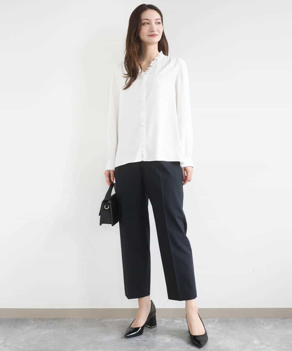 FKBGD32150 MK MICHEL KLEIN(MK ミッシェルクラン) [洗える]Vネックミニフリルブラウス ライトブルー