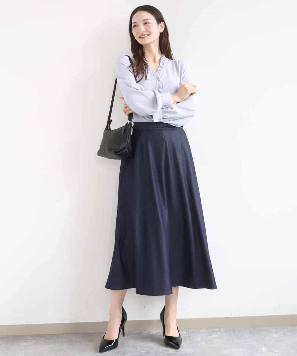 FKBGD32150 MK MICHEL KLEIN(MK ミッシェルクラン) [洗える]Vネックミニフリルブラウス ライトブルー