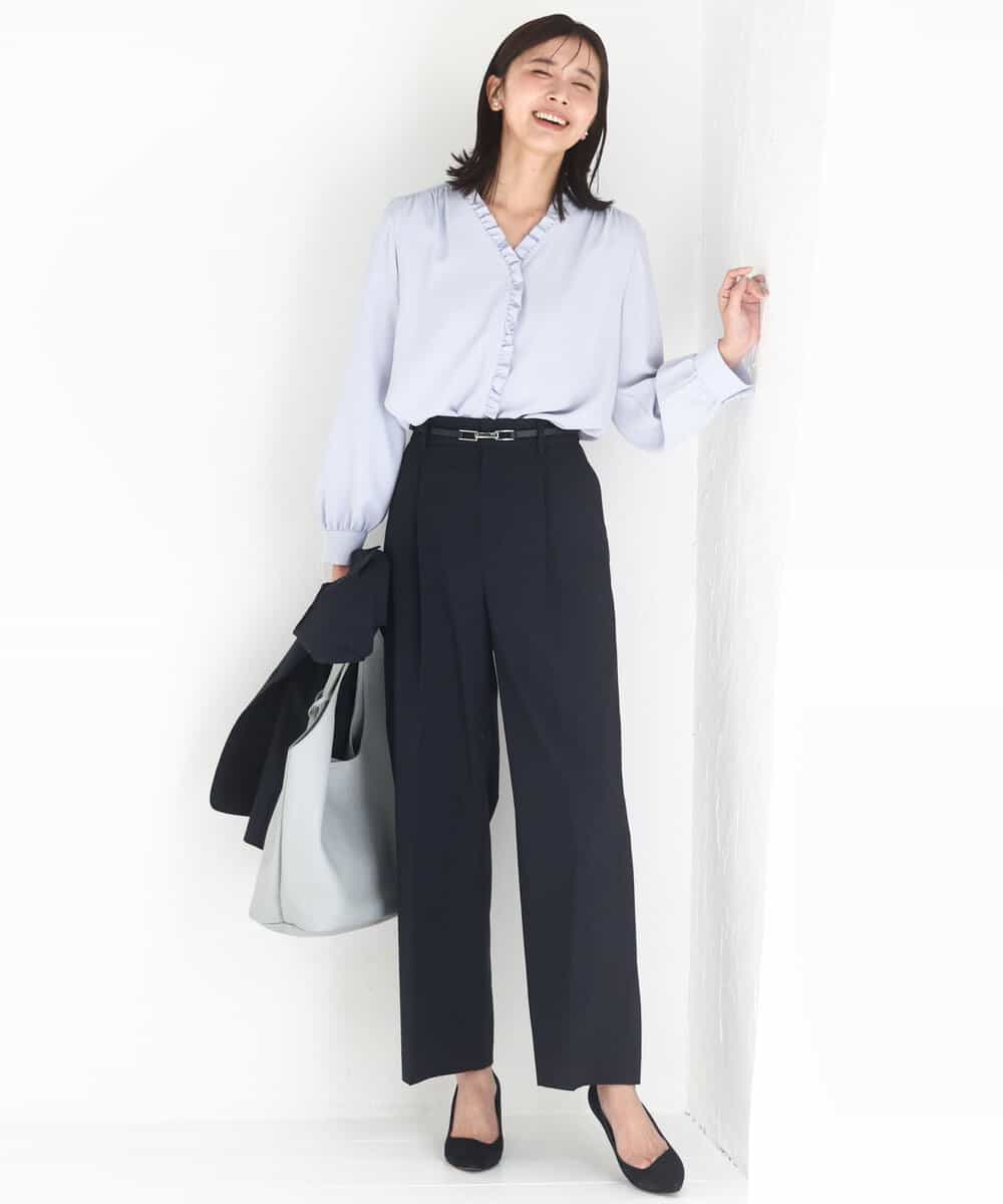 FKBGD32150 MK MICHEL KLEIN(MK ミッシェルクラン) [洗える]Vネックミニフリルブラウス ライトブルー