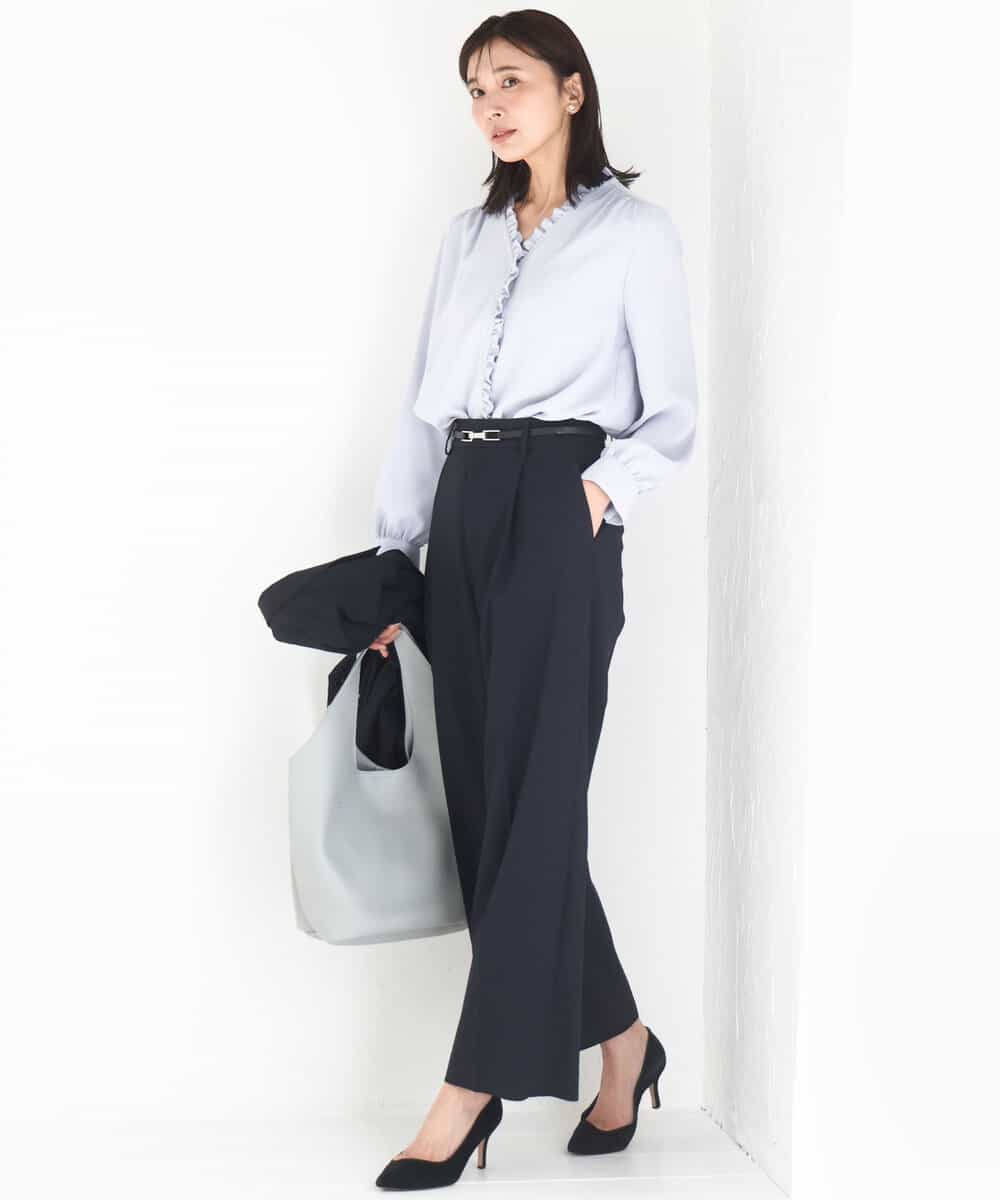 FKBGD32150 MK MICHEL KLEIN(MK ミッシェルクラン) [洗える]Vネックミニフリルブラウス ライトブルー