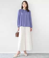 FKBGD35140 MK MICHEL KLEIN(MK ミッシェルクラン) [瞬美シリーズ/UVカット/接触冷感/洗える]バンドカラーサテンブラウス ベージュ