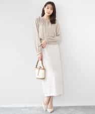 FKBGD35140 MK MICHEL KLEIN(MK ミッシェルクラン) [瞬美シリーズ/UVカット/接触冷感/洗える]バンドカラーサテンブラウス ベージュ
