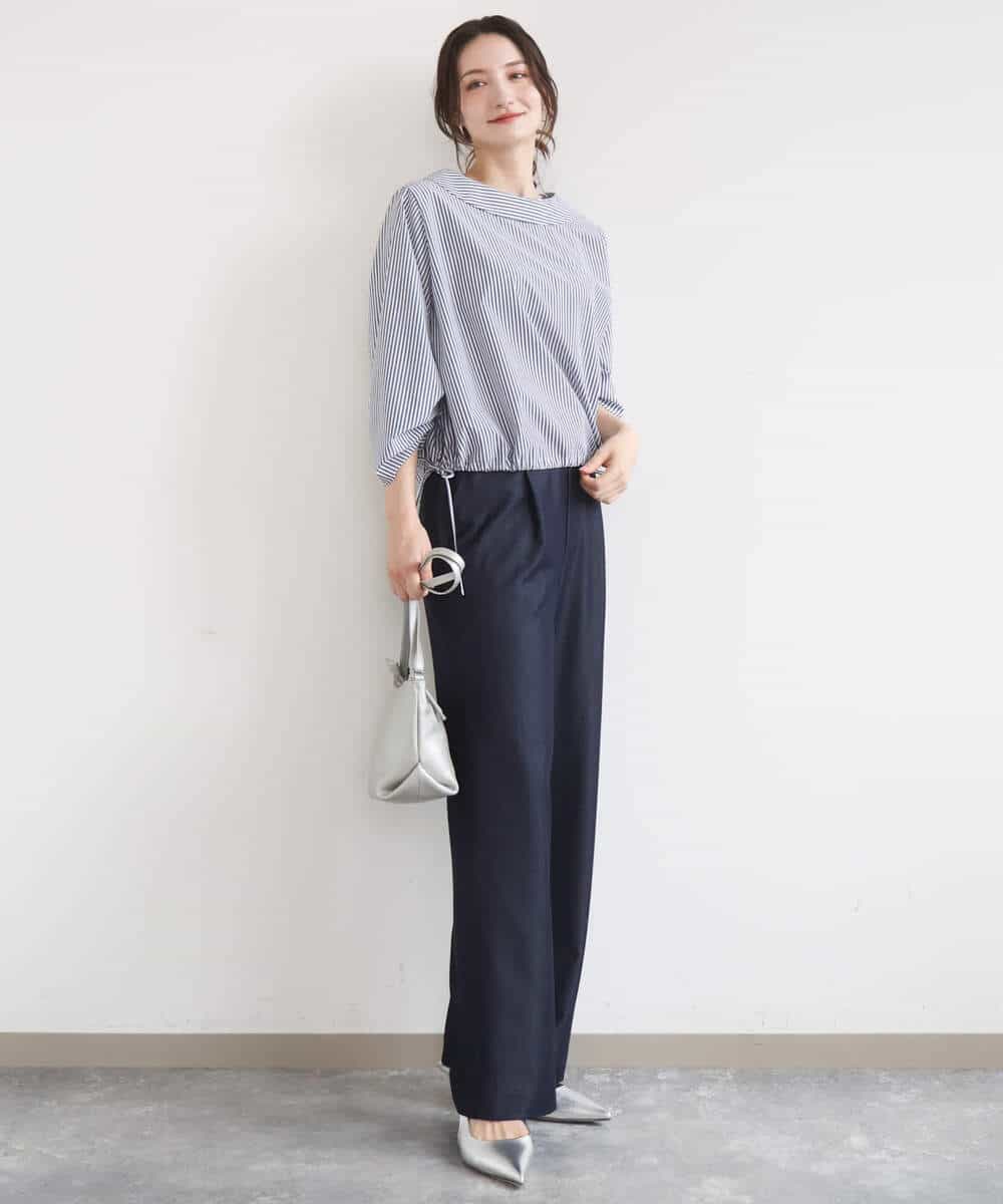 FKBGD37150 MK MICHEL KLEIN(MK ミッシェルクラン) [接触冷感/洗える]ロールネック ギャザースリーブブラウス ラベンダー（ストライプ）