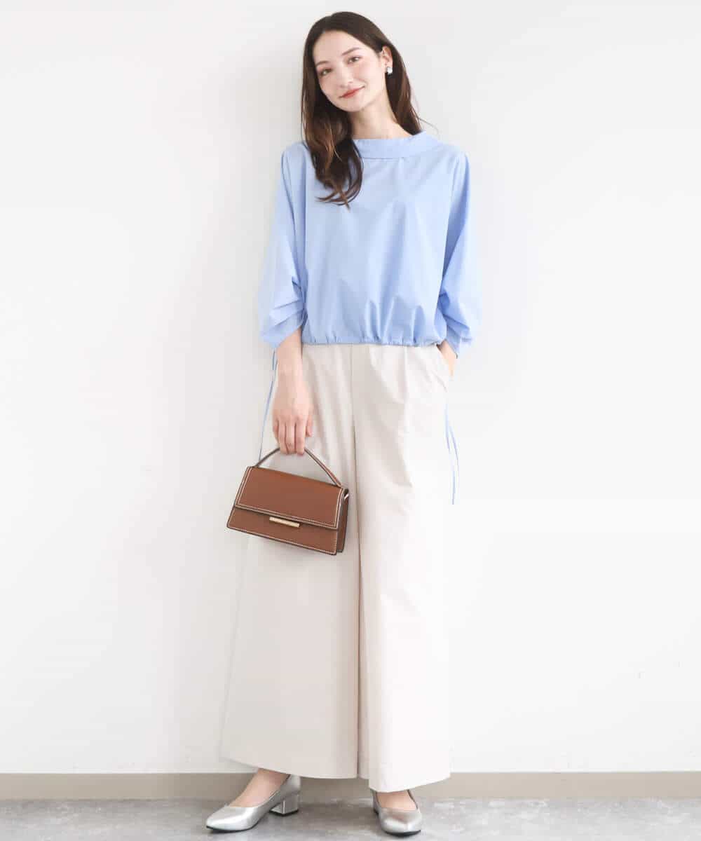 FKBGD37150 MK MICHEL KLEIN(MK ミッシェルクラン) [接触冷感/洗える]ロールネック ギャザースリーブブラウス ラベンダー（ストライプ）