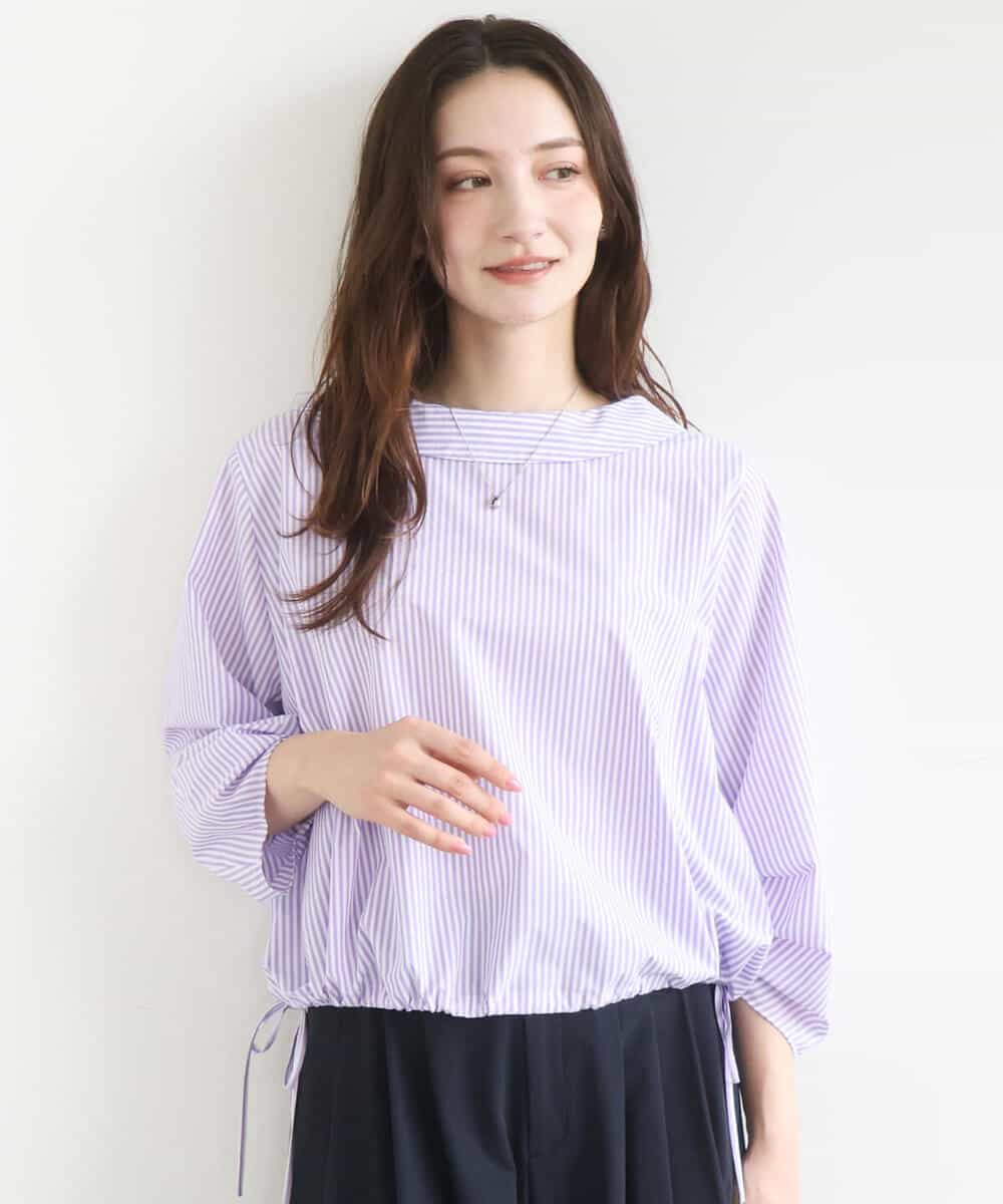 FKBGD37150 MK MICHEL KLEIN(MK ミッシェルクラン) [接触冷感/洗える]ロールネック ギャザースリーブブラウス ラベンダー（ストライプ）