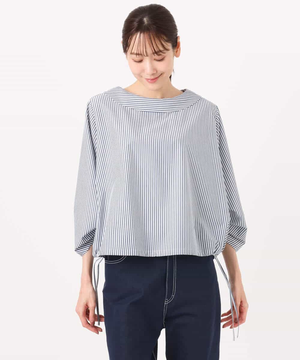 FKBGD37150 MK MICHEL KLEIN(MK ミッシェルクラン) [接触冷感/洗える]ロールネック ギャザースリーブブラウス ラベンダー（ストライプ）