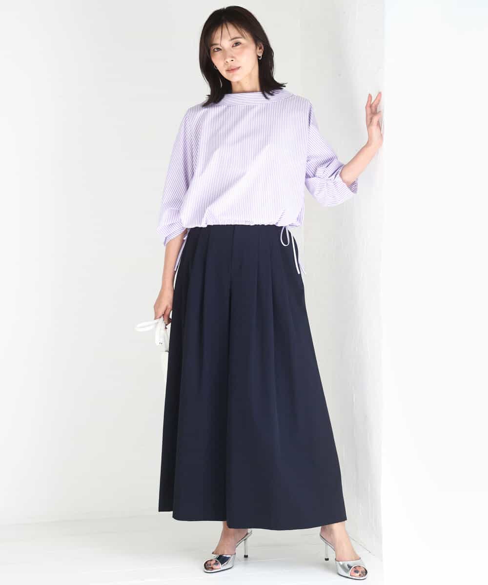 FKBGD37150 MK MICHEL KLEIN(MK ミッシェルクラン) [接触冷感/洗える]ロールネック ギャザースリーブブラウス ラベンダー（ストライプ）