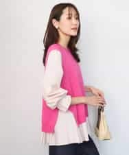 FKBGD38180 MK MICHEL KLEIN(MK ミッシェルクラン) [洗える]キャンディースリーブブラウス×ニットベスト ツインセット ピンク