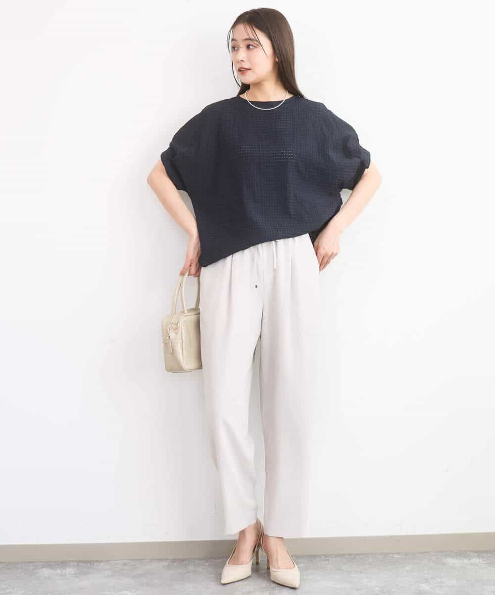 FKBGD45160 MK MICHEL KLEIN(MK ミッシェルクラン) [洗える]シアーチェック柄タックスリーブブラウス ライトグレー
