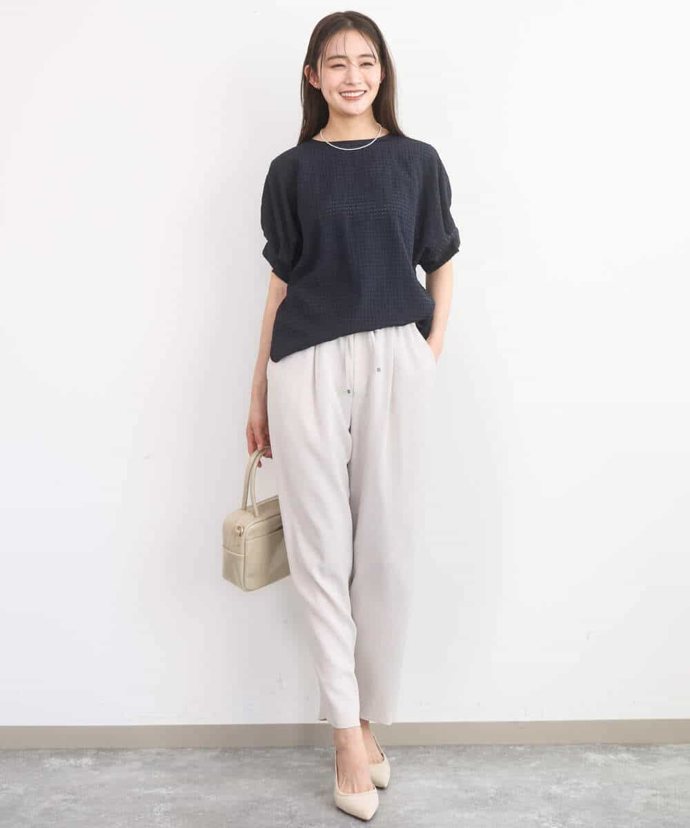FKBGD45160 MK MICHEL KLEIN(MK ミッシェルクラン) [洗える]シアーチェック柄タックスリーブブラウス ライトグレー