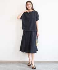 FKBGD45160 MK MICHEL KLEIN(MK ミッシェルクラン) [洗える]シアーチェック柄タックスリーブブラウス ライトグレー