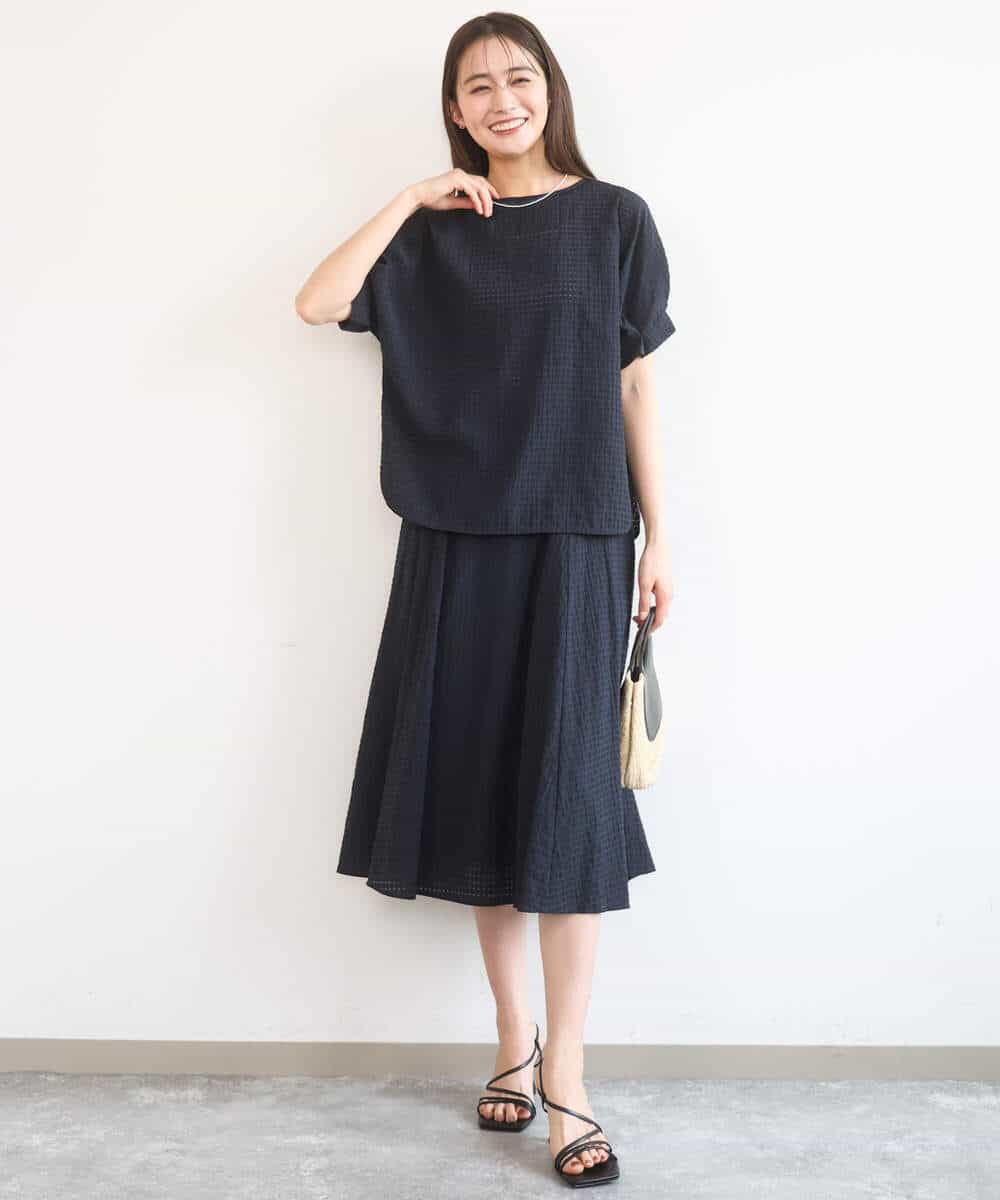FKBGD45160 MK MICHEL KLEIN(MK ミッシェルクラン) [洗える]シアーチェック柄タックスリーブブラウス ライトグレー