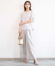 FKBGD45160 MK MICHEL KLEIN(MK ミッシェルクラン) [洗える]シアーチェック柄タックスリーブブラウス ライトグレー