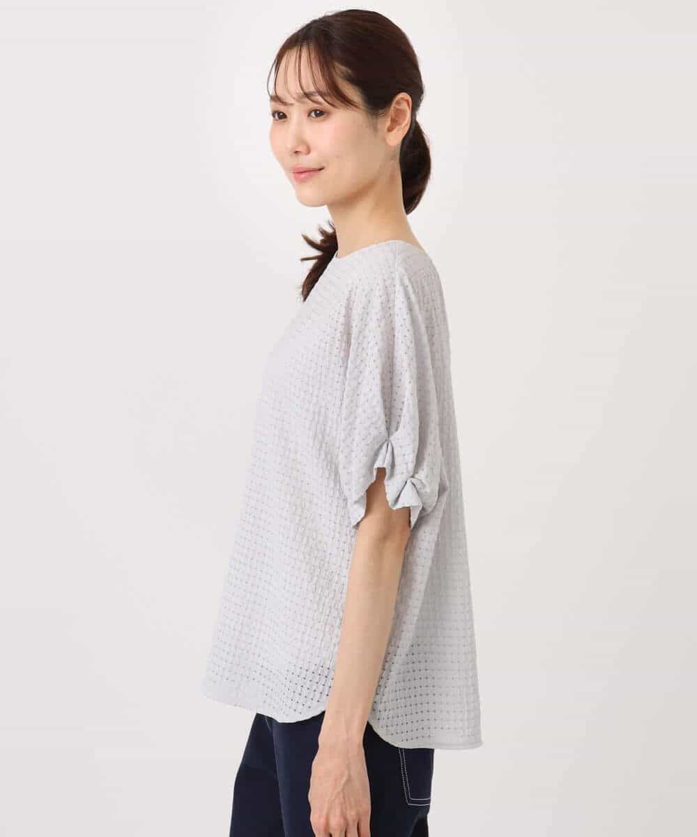 FKBGD45160 MK MICHEL KLEIN(MK ミッシェルクラン) [洗える]シアーチェック柄タックスリーブブラウス ライトグレー