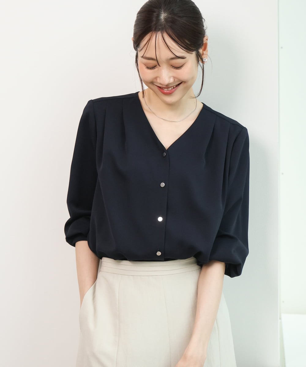 FKBGD46140 MK MICHEL KLEIN(MK ミッシェルクラン) [洗える]Vネックサテンブラウス ミントブルー
