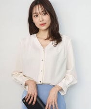FKBGD46140 MK MICHEL KLEIN(MK ミッシェルクラン) [洗える]Vネックサテンブラウス アイボリー