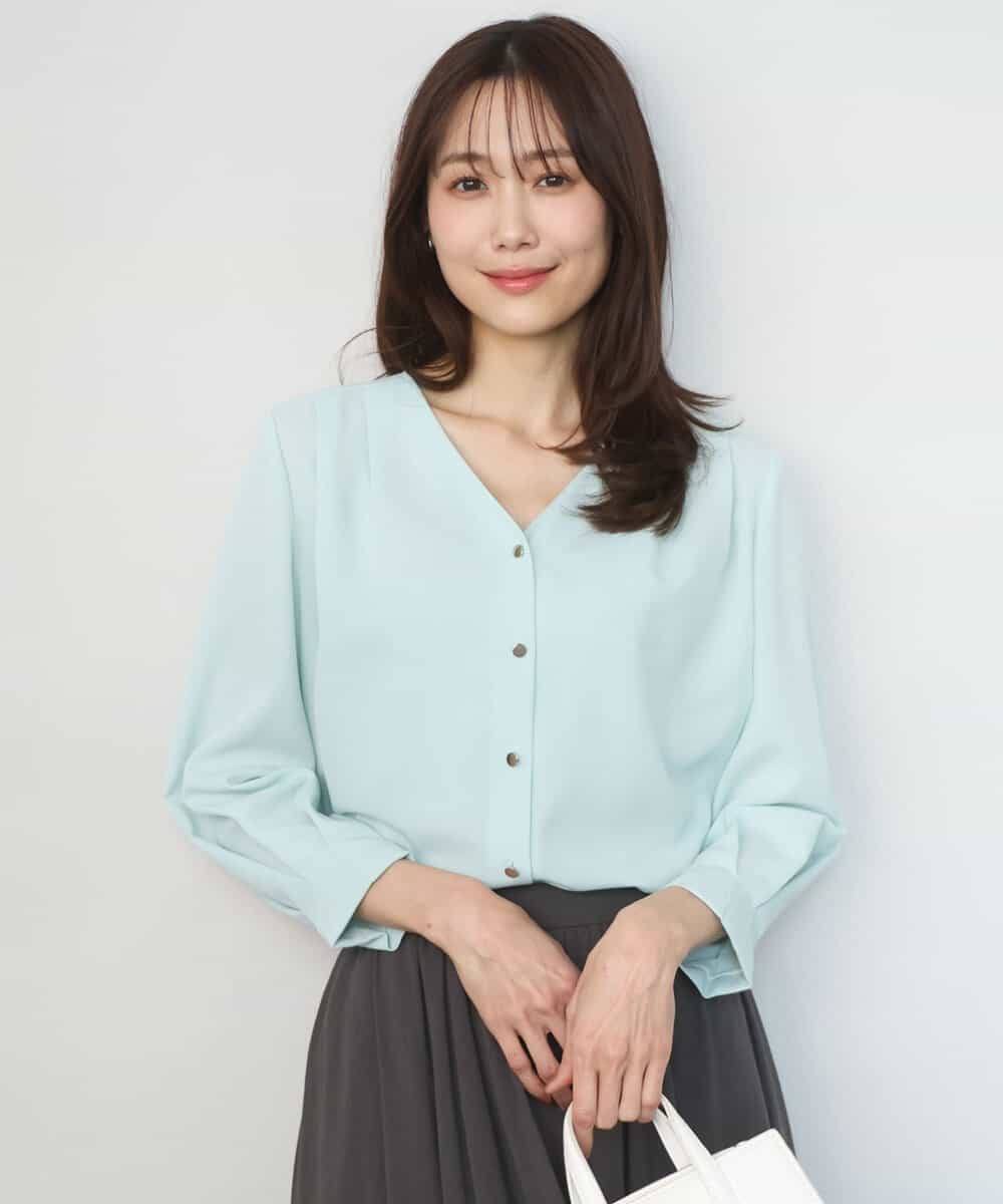 FKBGD46140 MK MICHEL KLEIN(MK ミッシェルクラン) [洗える]Vネックサテンブラウス ミントブルー