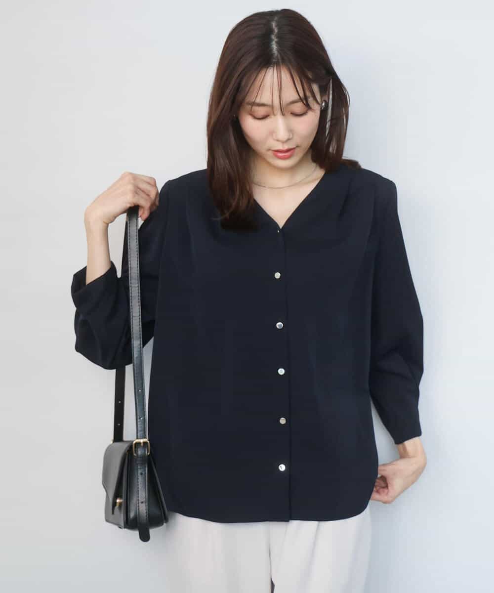 FKBGD46140 MK MICHEL KLEIN(MK ミッシェルクラン) [洗える]Vネックサテンブラウス ミントブルー