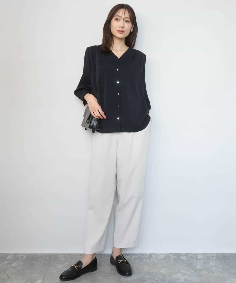 FKBGD46140 MK MICHEL KLEIN(MK ミッシェルクラン) [洗える]Vネックサテンブラウス ミントブルー