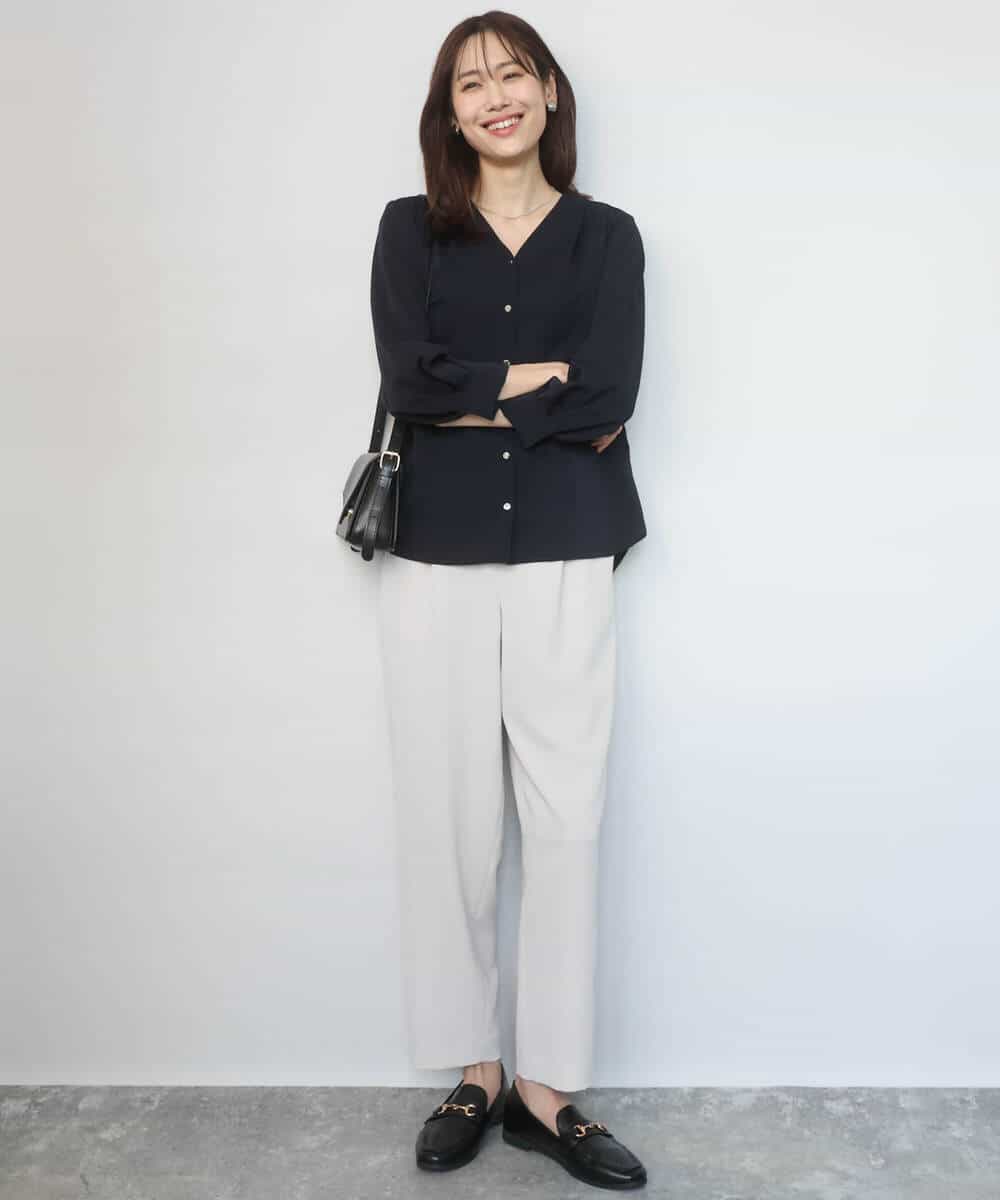 FKBGD46140 MK MICHEL KLEIN(MK ミッシェルクラン) [洗える]Vネックサテンブラウス ミントブルー