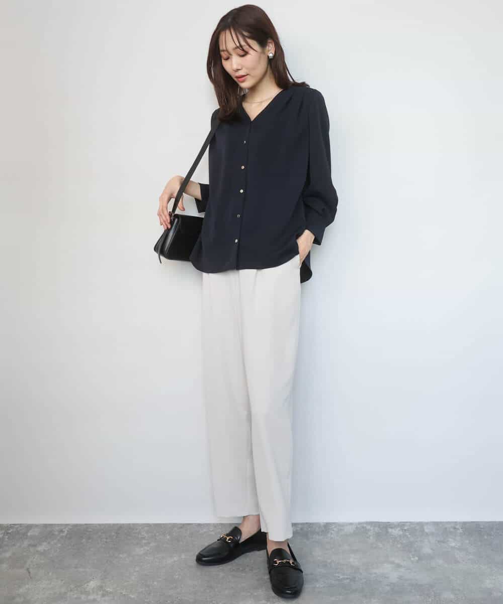 FKBGD46140 MK MICHEL KLEIN(MK ミッシェルクラン) [洗える]Vネックサテンブラウス ミントブルー