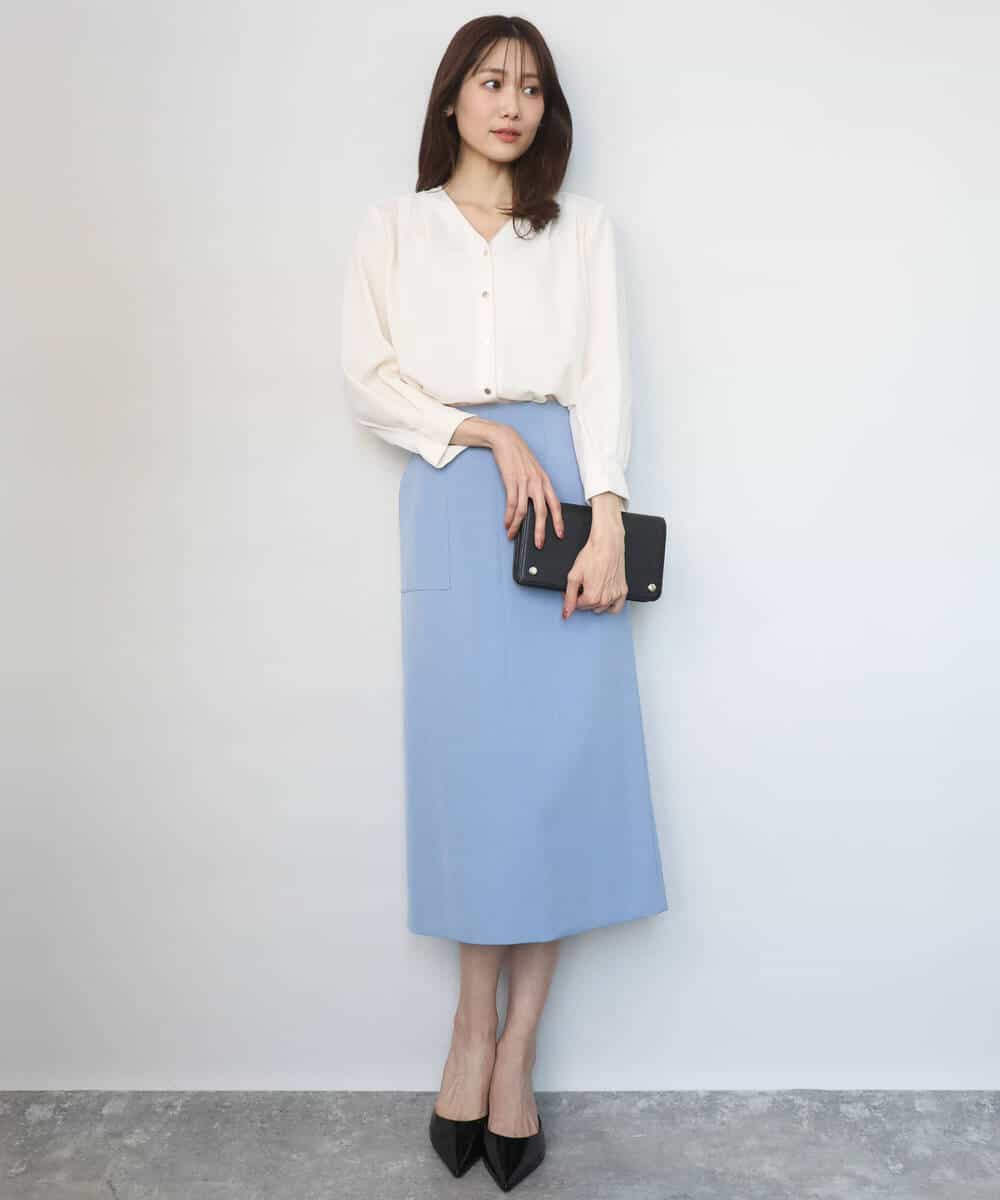 FKBGD46140 MK MICHEL KLEIN(MK ミッシェルクラン) [洗える]Vネックサテンブラウス ミントブルー