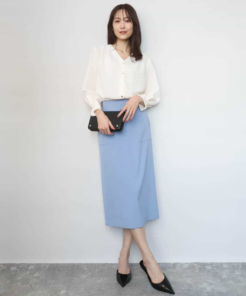 FKBGD46140 MK MICHEL KLEIN(MK ミッシェルクラン) [洗える]Vネックサテンブラウス ミントブルー
