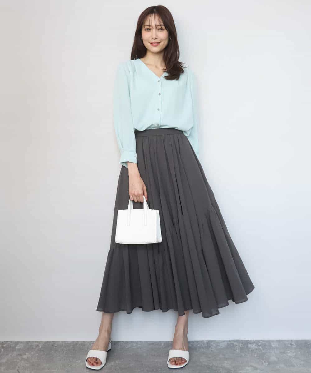 FKBGD46140 MK MICHEL KLEIN(MK ミッシェルクラン) [洗える]Vネックサテンブラウス ミントブルー