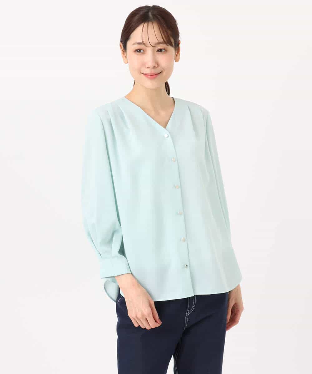 FKBGD46140 MK MICHEL KLEIN(MK ミッシェルクラン) [洗える]Vネックサテンブラウス ミントブルー