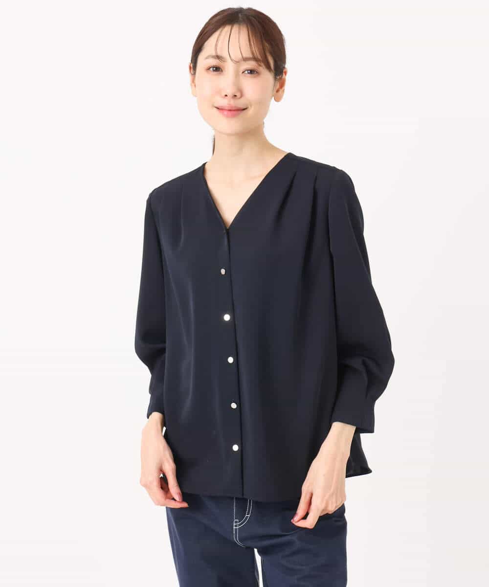 FKBGD46140 MK MICHEL KLEIN(MK ミッシェルクラン) [洗える]Vネックサテンブラウス ミントブルー