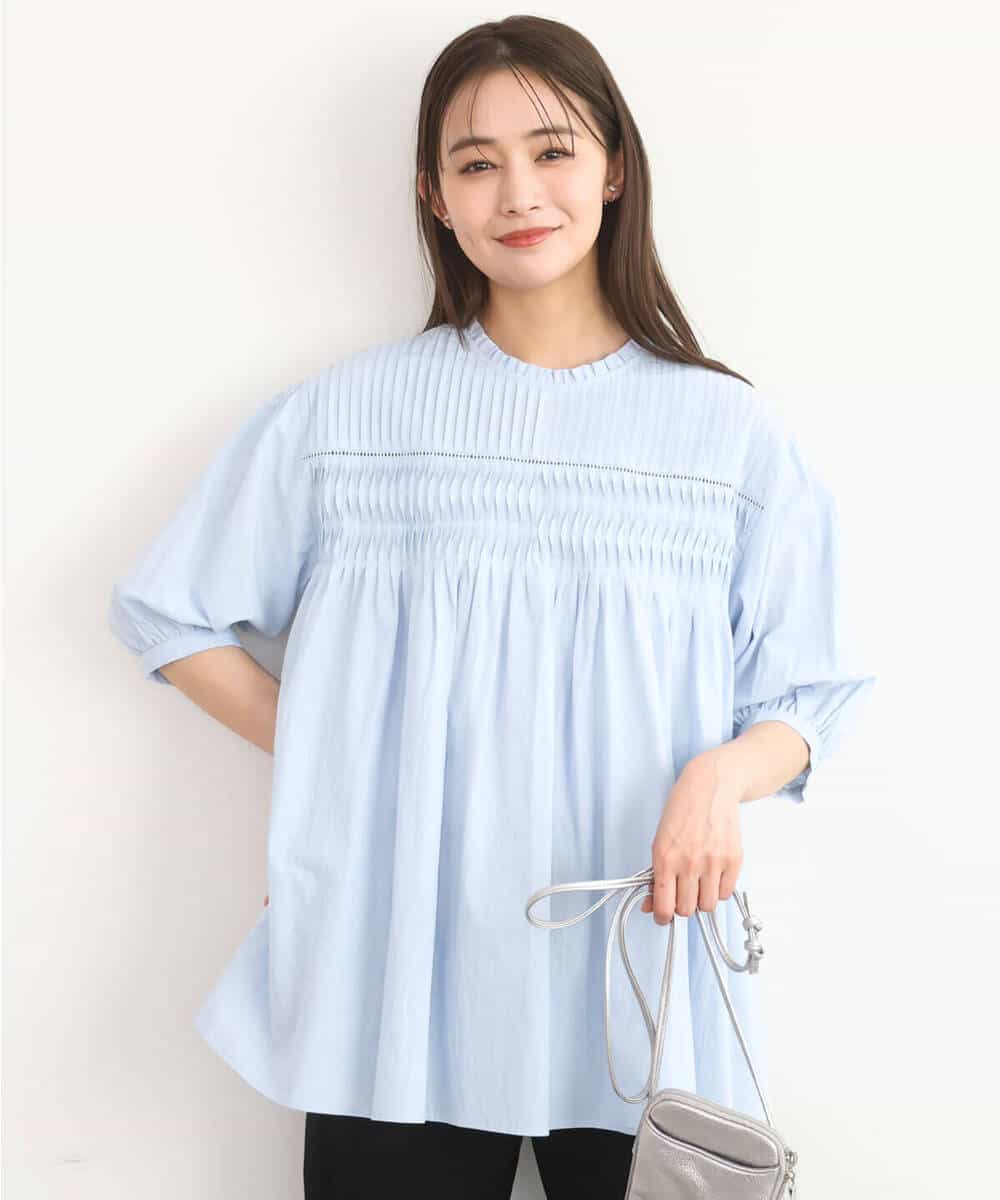 FKBGD48180 MK MICHEL KLEIN(MK ミッシェルクラン) [洗える]コットンピンタックチュニックブラウス ライトブルー