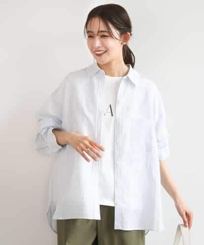 FKBGE47150 MK MICHEL KLEIN [接触冷感/洗える]リネン混ストライプシャツブラウス