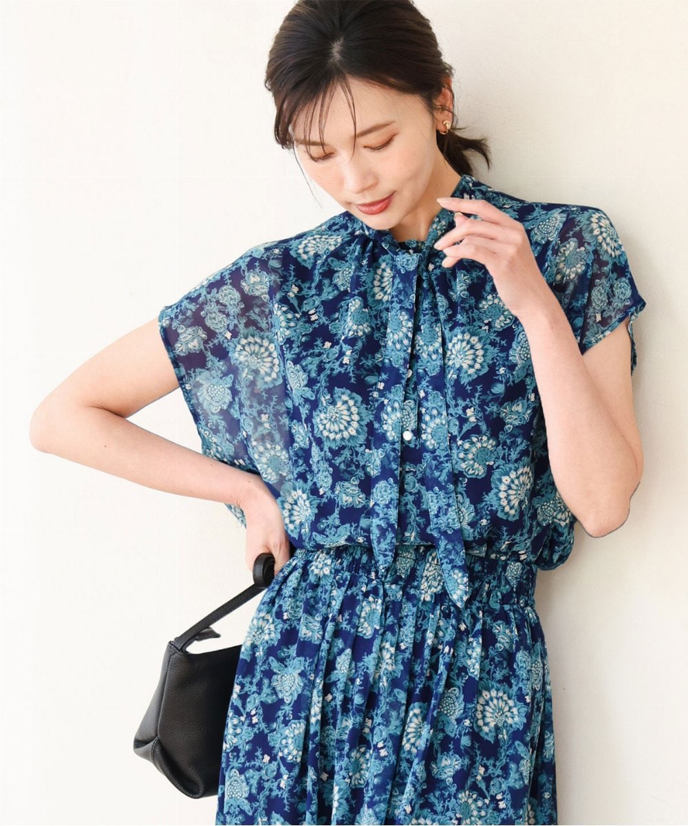FKBGF05140 MK MICHEL KLEIN(MK ミッシェルクラン) [洗える]前後2way/更紗プリント花柄シフォンブラウス ベージュ