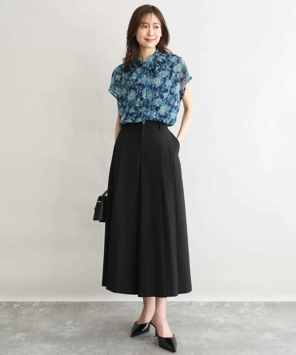 FKBGF05140 MK MICHEL KLEIN(MK ミッシェルクラン) [洗える]前後2way/更紗プリント花柄シフォンブラウス ベージュ